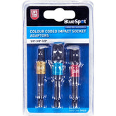 BlueSpot Colour Coded Impact Socket Convertor Reducer Adapter Set 1/2" 1/4" 3/8"